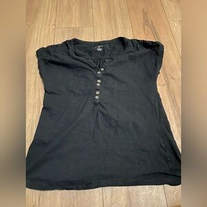 Women's Black Short Sleeve Button Top